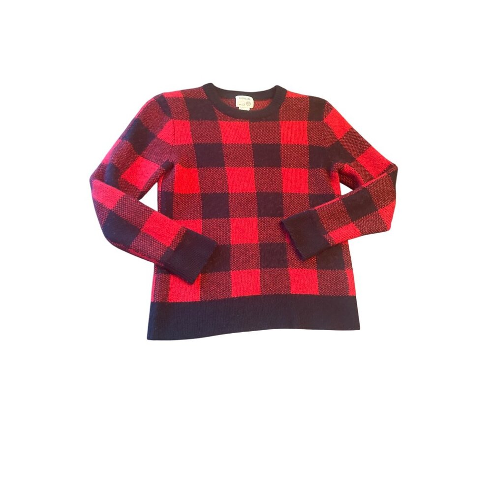 Crewcuts Kids Buffallo Plaid Sweater Size 12 Red &‎ Black Wool Blend